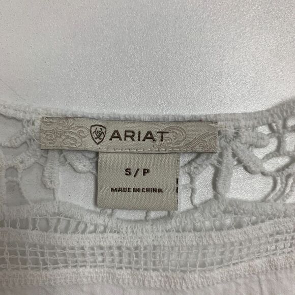 Ariat Crochet Shirt Womens S Small White Scoop Neck Cap Sleeve Open Stitch Top - Picture 8 of 13